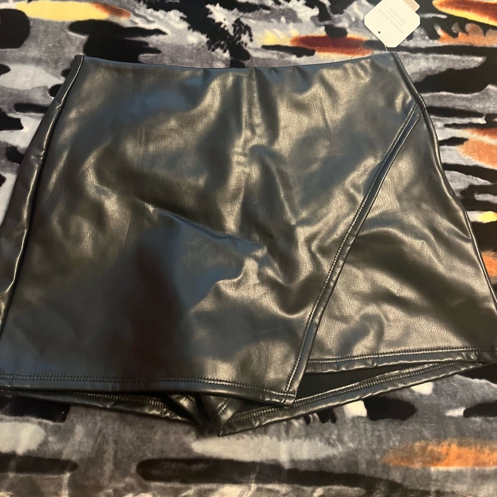 Altar'd State Black Faux Leather Mini Skort